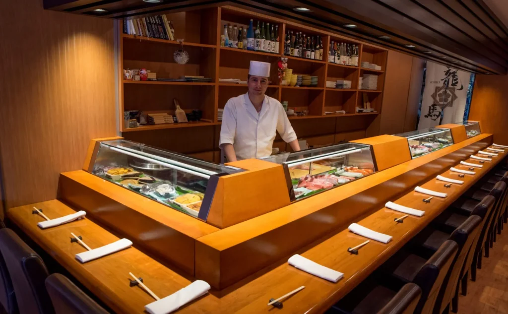Chef David behind an early sushi counter